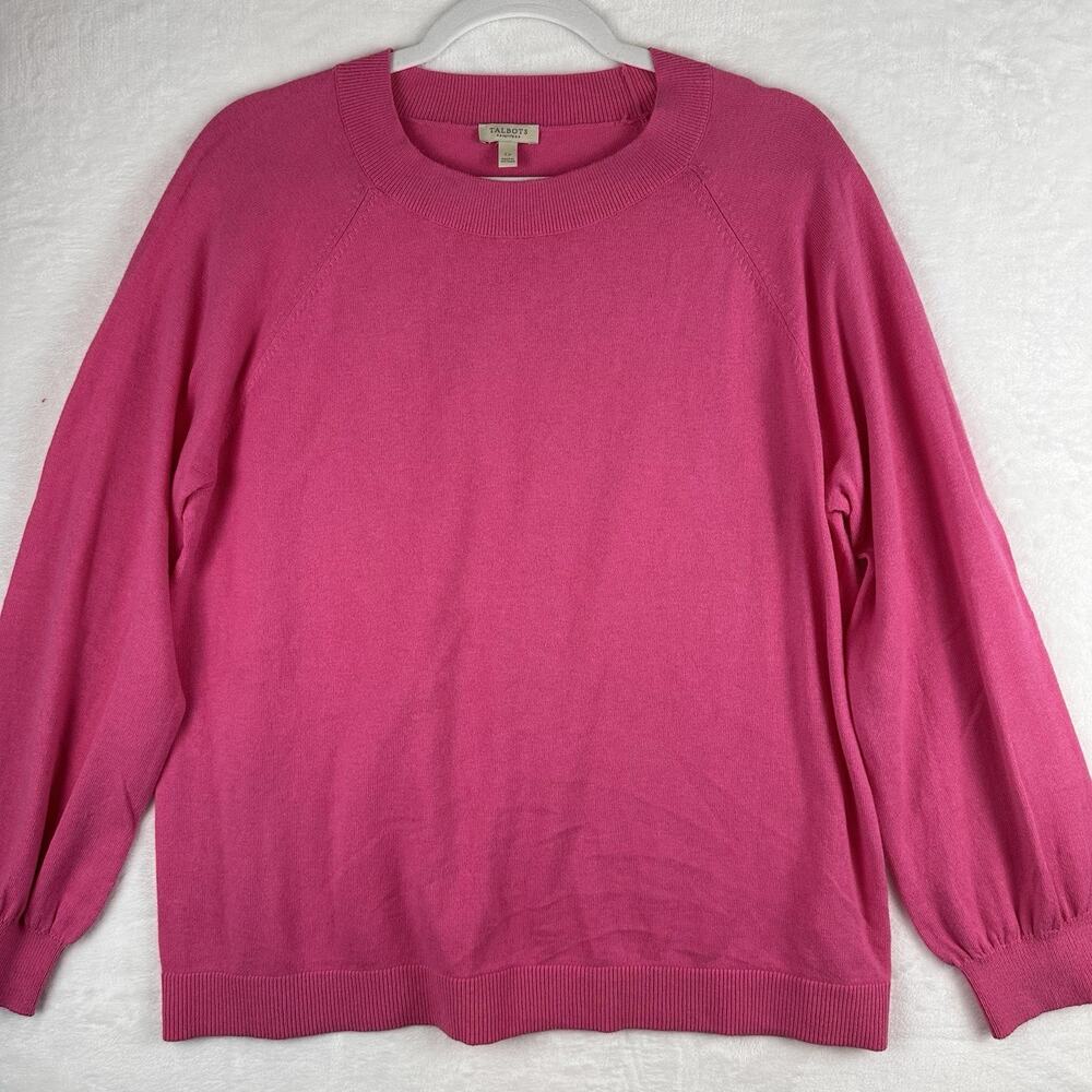 Talbots Women’s LP Large Petite Hot Pink Cotton Blend Raglan Crewneck Sweater